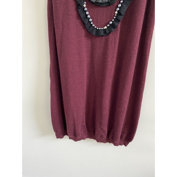 NANETTE LEPORE 100% Merino Wool Burgundy Sleeveless Knit Sweater Dress Small - Picture 4 of 6